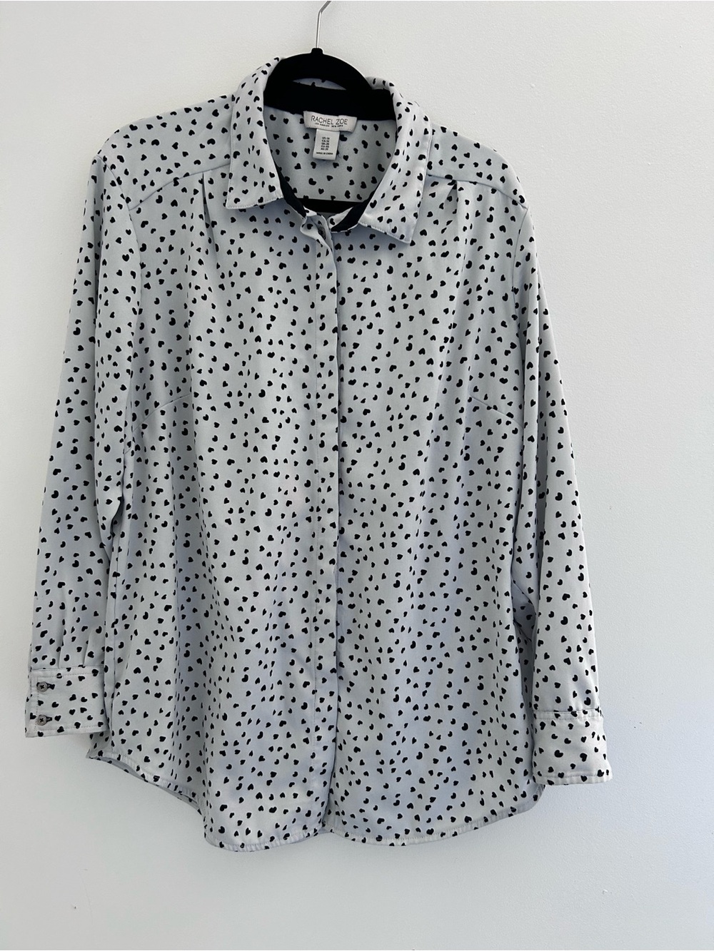 Rachel Zoe White Button-Down Shirt with Black Heart Print